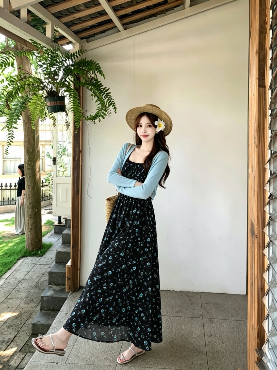 빅 사이즈 해변가 휴가 기다려라. 꽃무늬 슬립 여름 부드러운 바람 슬림해 보이는 프랑스식 롱 스커트 상세 이미지 3