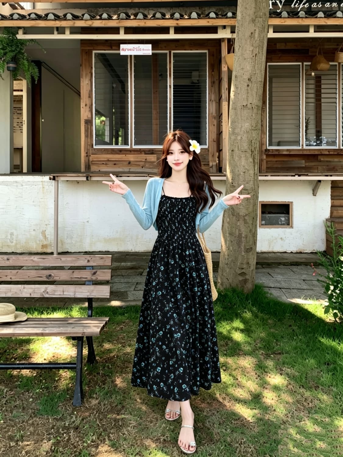 빅 사이즈 해변가 휴가 기다려라. 꽃무늬 슬립 여름 부드러운 바람 슬림해 보이는 프랑스식 롱 스커트 상세 이미지 5