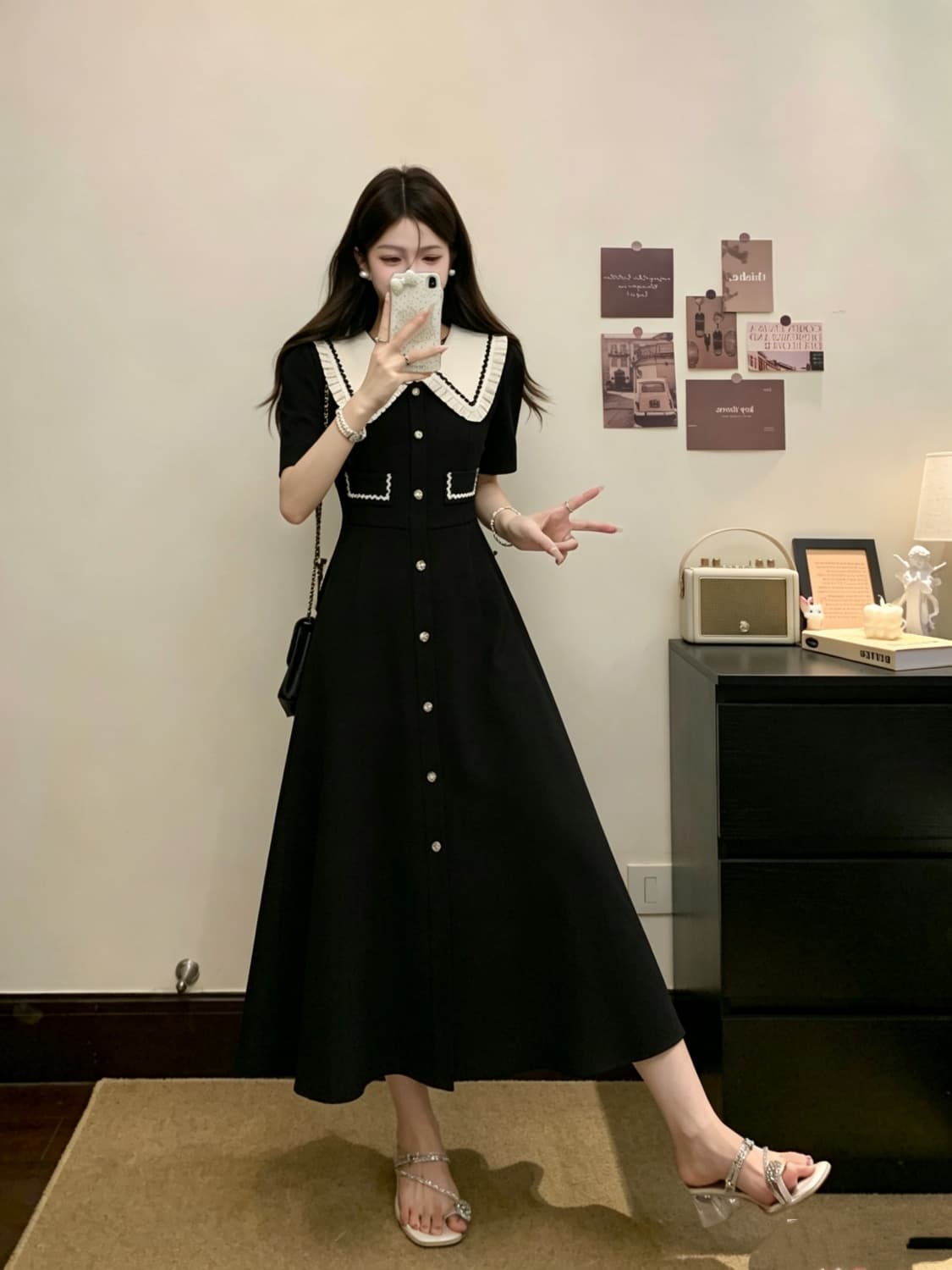 실사 빅 사이즈 새로운 여름 디자인 센스 품격 슬림해 보이는 패션 허리 수축 프랑스식 학원 스타일 드레스 이미지 2