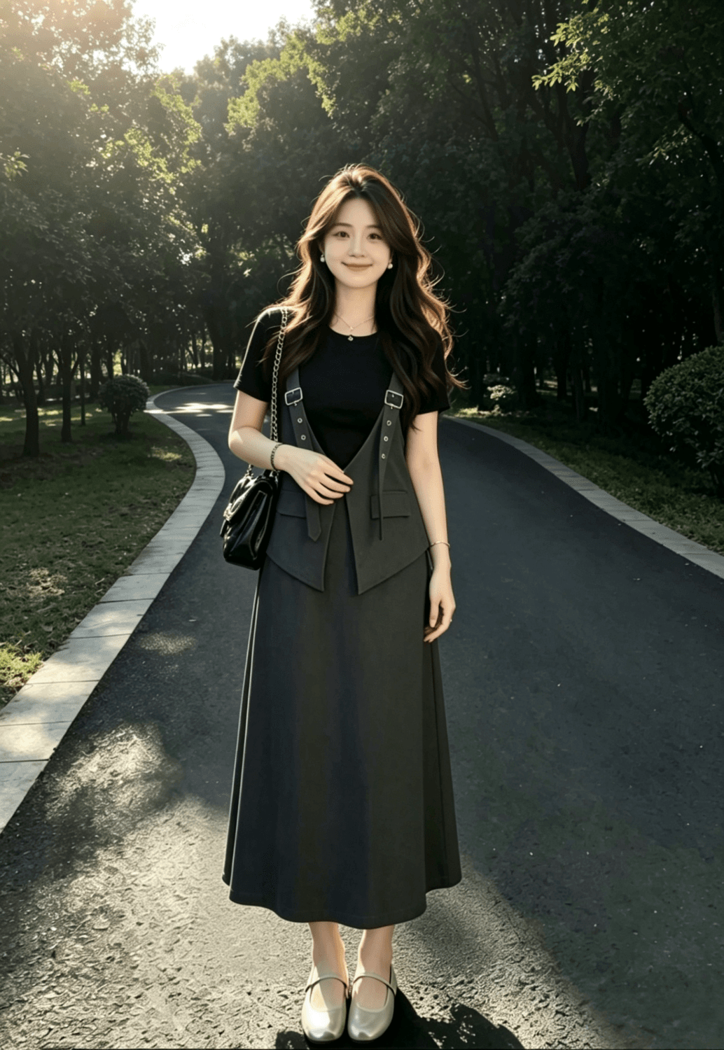 실사 여름 마이크로 지방 빅 사이즈 슬림해 보이는 페이크 레이어드 디자인 센스 드레스 품격 미니 스커트 롱 스커트 상세 이미지 7