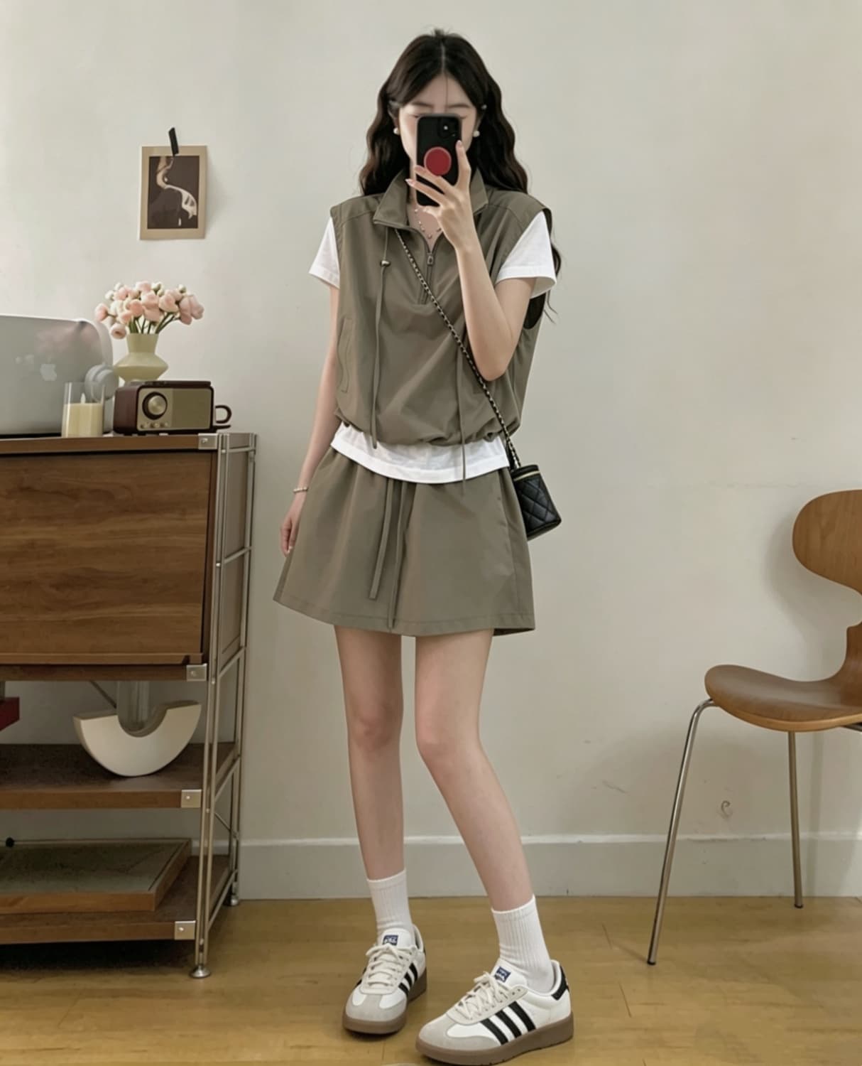 실사 빅 사이즈 여름 새로운 한 부서 느긋한 다용도 슬림해 보이는 반팔 페이크 레이어드 맨위 미니 스커트 투피스 슈트 상세 이미지 8