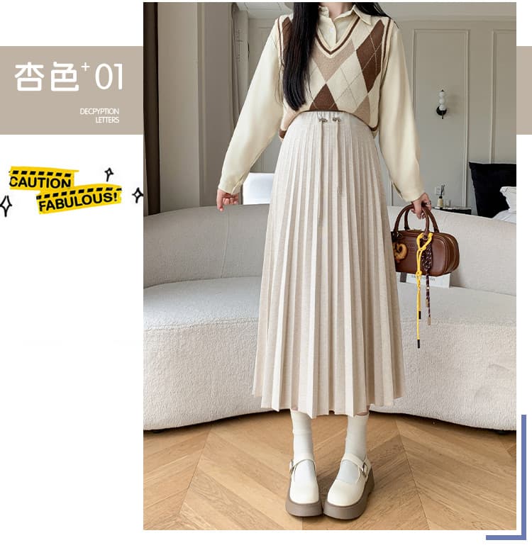 임산부 찹쌀 반신 스커트 원피스 허리 머리 플리츠 한 마디 반신 스커트 중간 길이 스커트 가을 새로운 중간 길이 스커트 상세 이미지 8