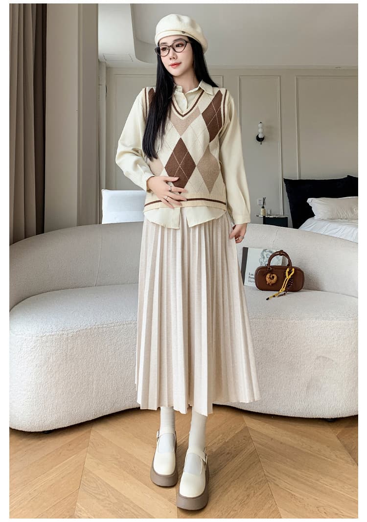 임산부 찹쌀 반신 스커트 원피스 허리 머리 플리츠 한 마디 반신 스커트 중간 길이 스커트 가을 새로운 중간 길이 스커트 상세 이미지 11