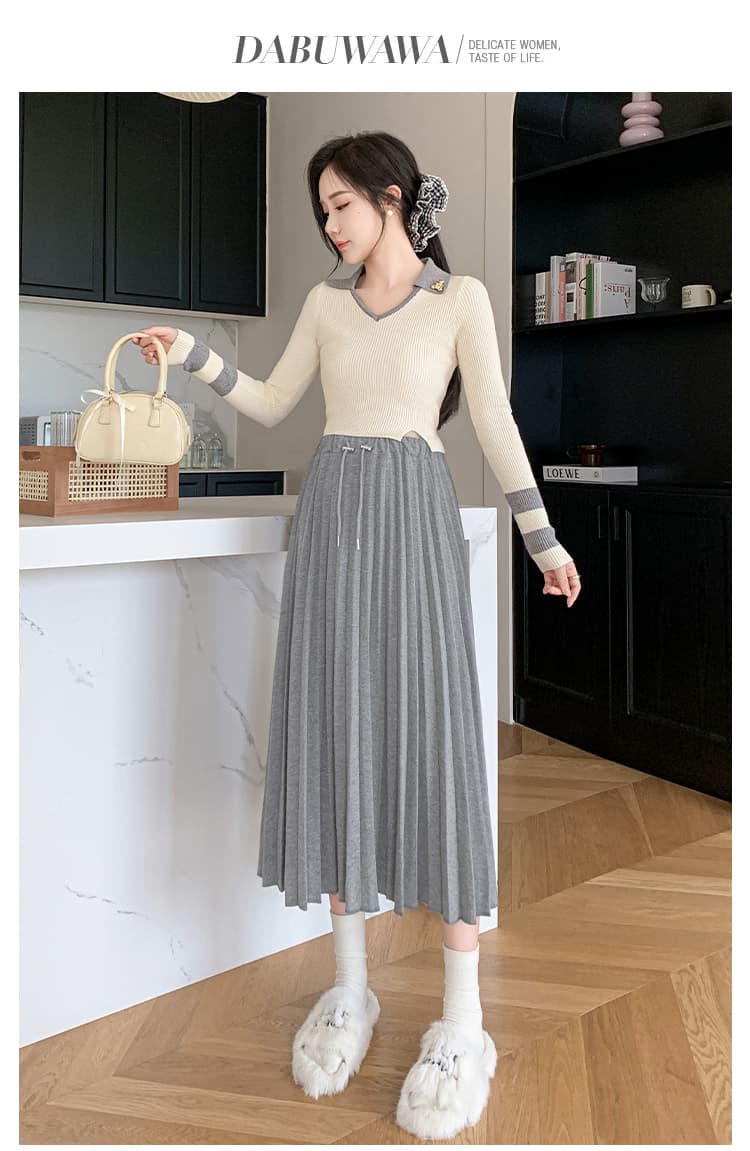 임산부 찹쌀 반신 스커트 원피스 허리 머리 플리츠 한 마디 반신 스커트 중간 길이 스커트 가을 새로운 중간 길이 스커트 상세 이미지 26