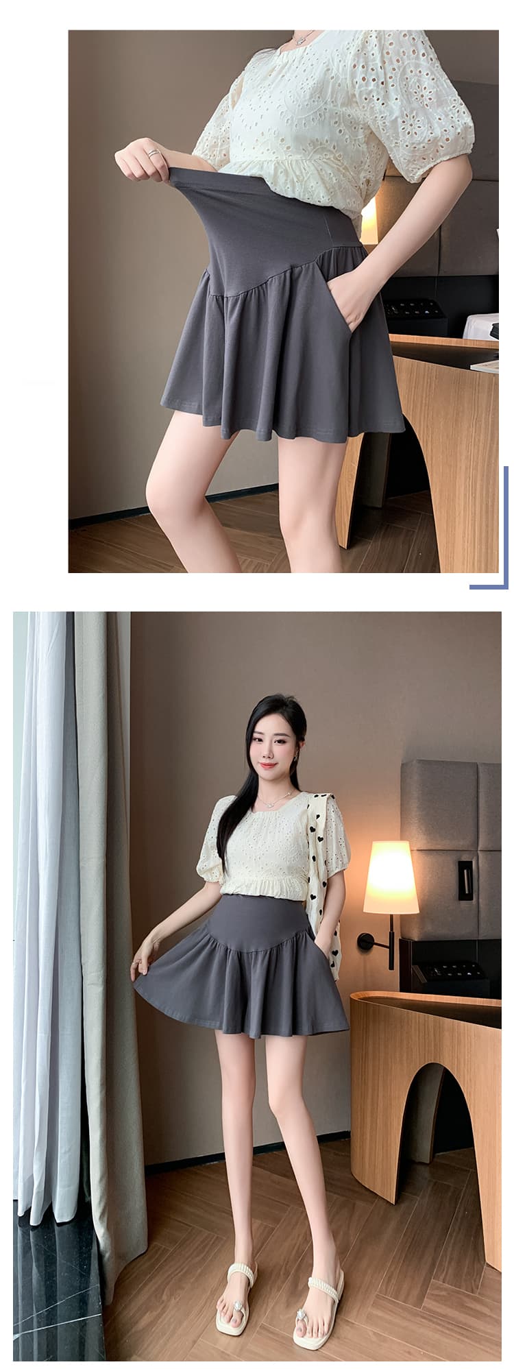 임산부 반바지 여름 얇은 스타일 외출용 로우 웨이스트 넓은 다리 캐주얼 바지 루즈핏 만나는 외출용 운동 순면 바지 상세 이미지 18