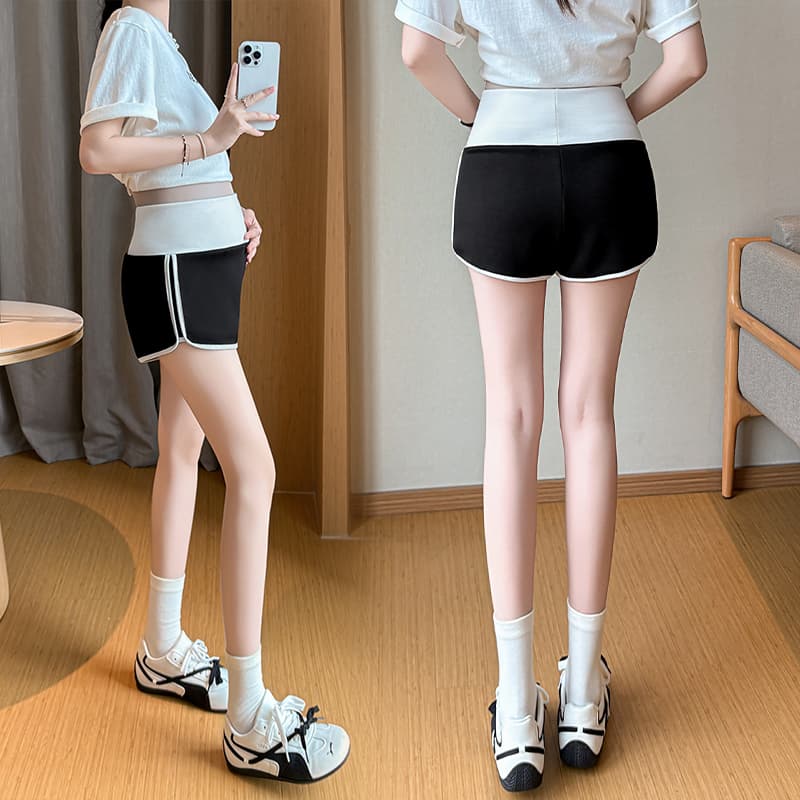 임산부 측면 배색 핫걸 반바지 여성 여름 2026 새로운 하이웨이스트 한 마디 루즈핏 외출용 캐주얼 운동 핫 바지 이미지 4