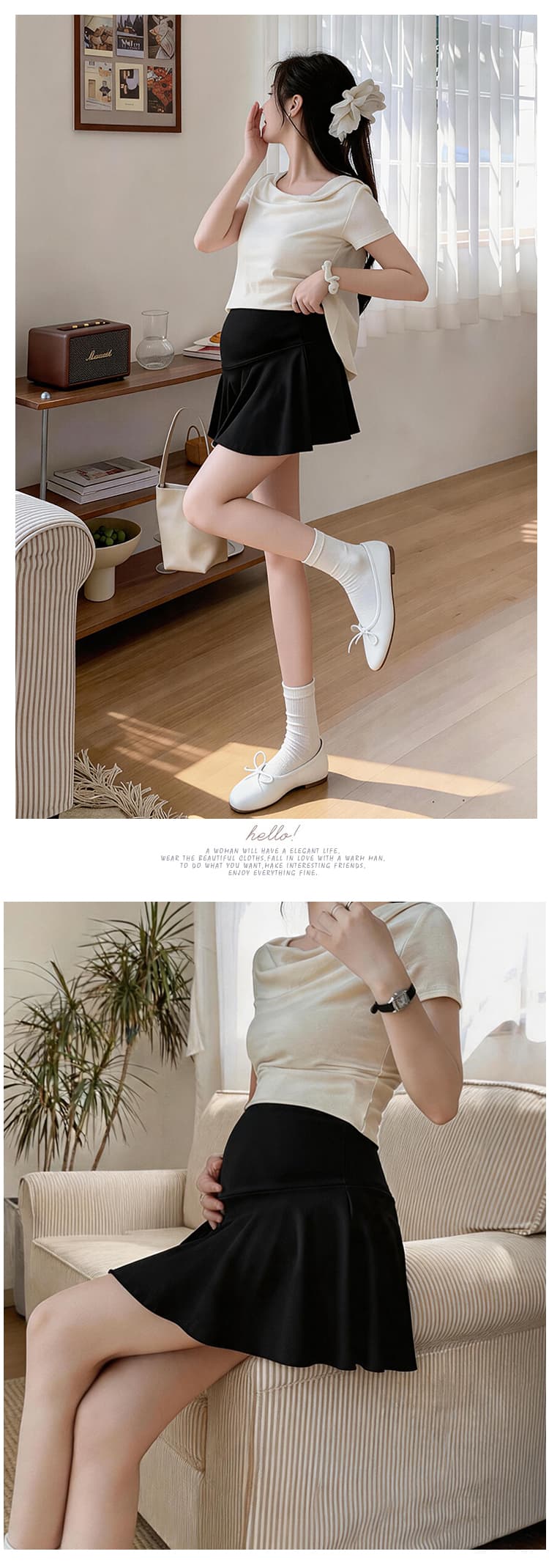 임산부 순면 복부 지지 치마 여름 드레스 얇은 스타일 한 마디 노출 방지 미니 스커트 여름 테니스 미니 스커트 임산부 반신 스커트 상세 이미지 17