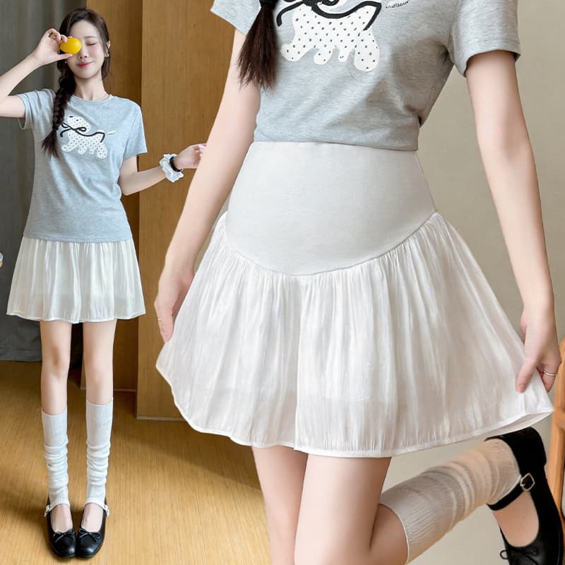 임산부 캐주얼 치마바지 여름 복부 지지 반사 A라인 스커트 반신 임산부 미니 스커트 바지 여름 캐주얼 출산 착용 이미지 2