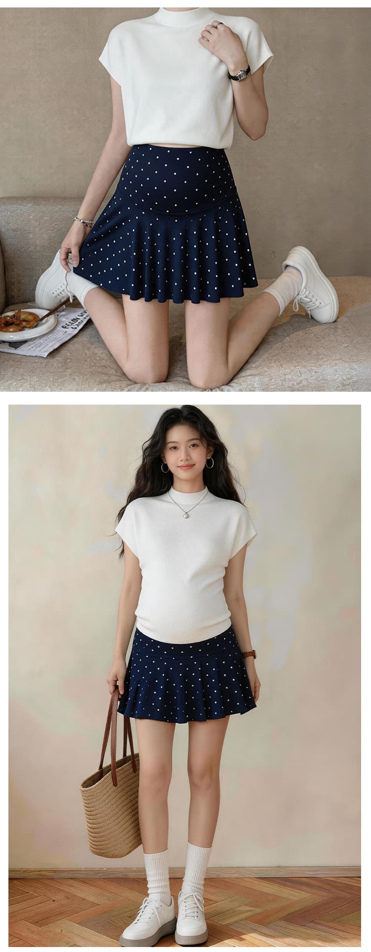 임산부 순면 레트로 도트 무늬 반신 스커트 여성 여름 2026 새로운 얇은 한 마디 노출 방지 하이웨이스트 복부 지지 반신 스커트 상세 이미지 20