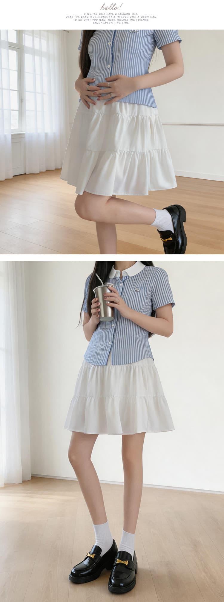 임산부 프릴 치마 반신 스커트 복부 지지 A라인 스커트 반신 단색 임산부 다용도 달콤함 치마 여름 출산 착용 상세 이미지 11