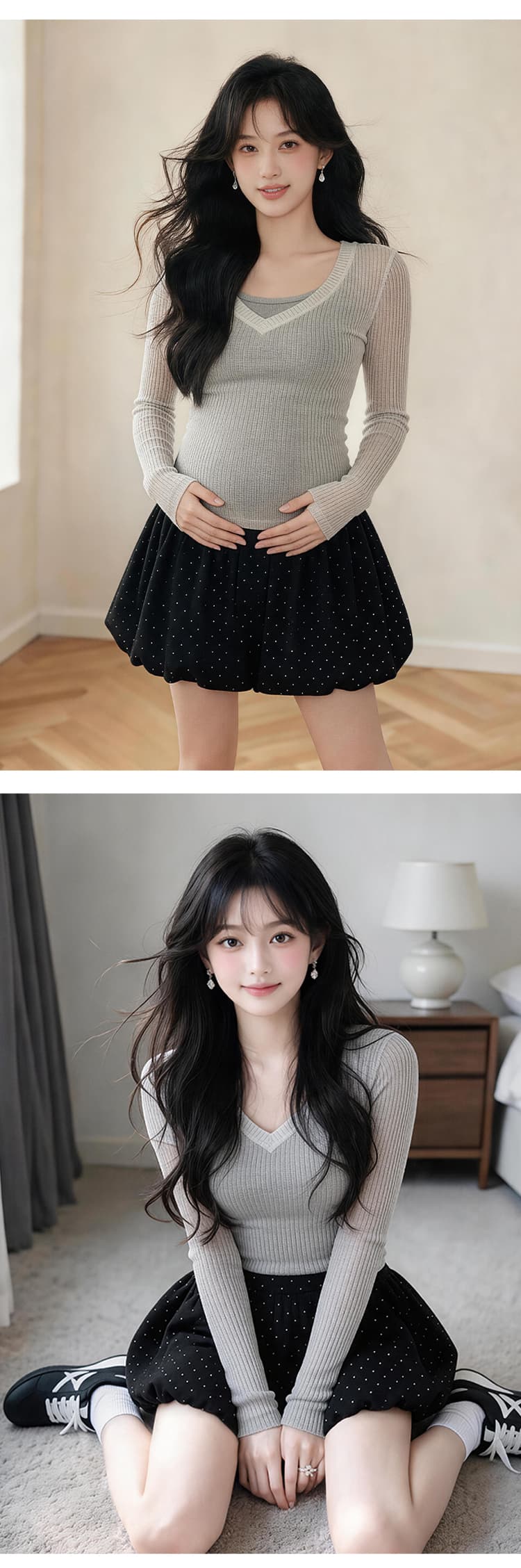 임산부 도트 무늬 쉬폰 꽃밭 치마 여성 여름 새로운 중간 허리 한 마디 반신 스커트 랜턴 치마 달콤한 차가운 핫걸 미니 스커트 상세 이미지 10
