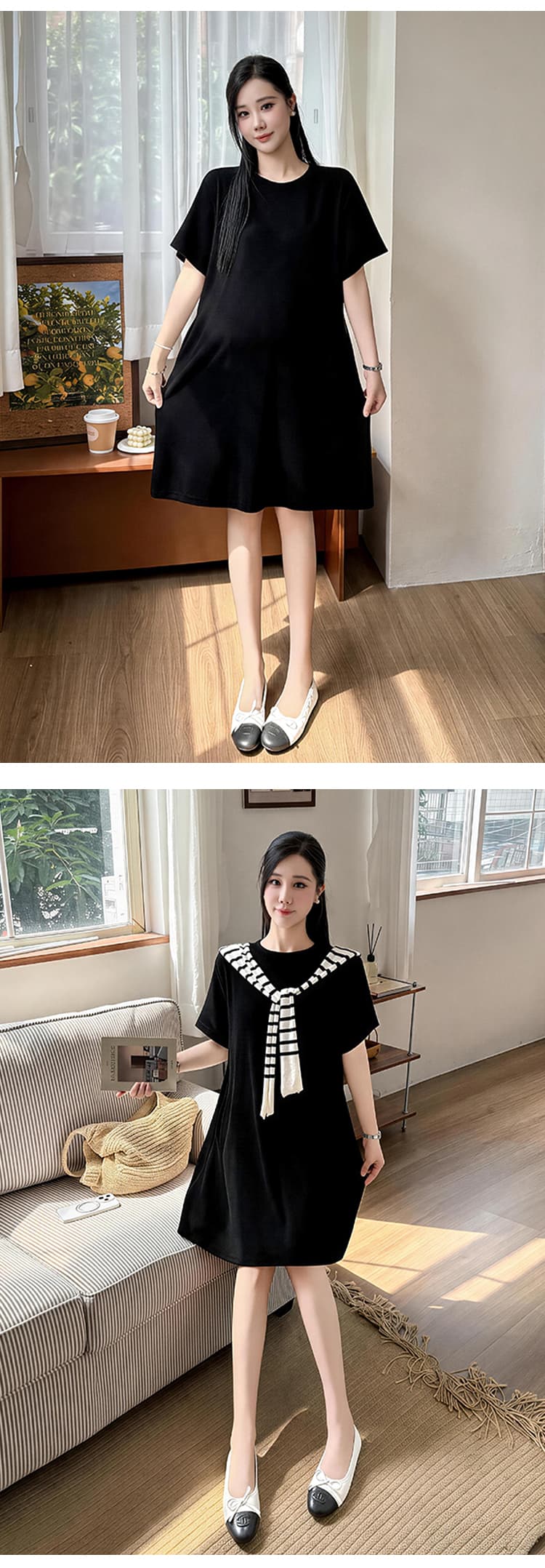 임산부 여름 드레스 드레스 2026 새로운 패션 한국 스타일 확실하지 않음 임신 한 맨위 루즈핏 작은 키 티셔츠 치마 여름 상세 이미지 18