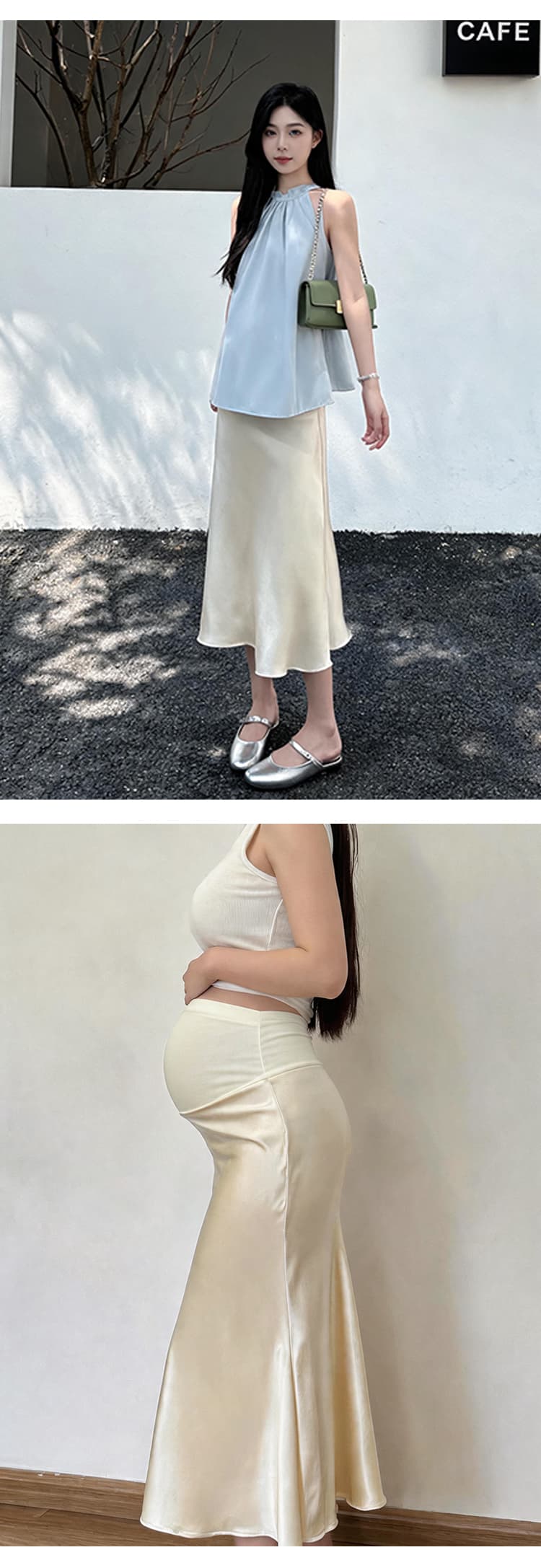 임산부 아세트산 새틴 반신 스커트 여성 여름 얇은 스타일 타이트 스커트 한 마디 하이웨이스트 아세트산 새틴 작은 키 인어 꼬리 스커트 상세 이미지 10