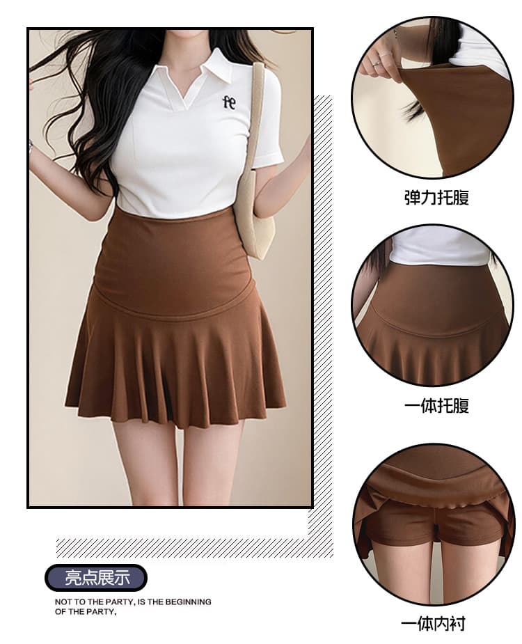 임산부 순면 복부 지지 치마 여름 드레스 얇은 스타일 한 마디 노출 방지 미니 스커트 여름 테니스 미니 스커트 임산부 반신 스커트 상세 이미지 5