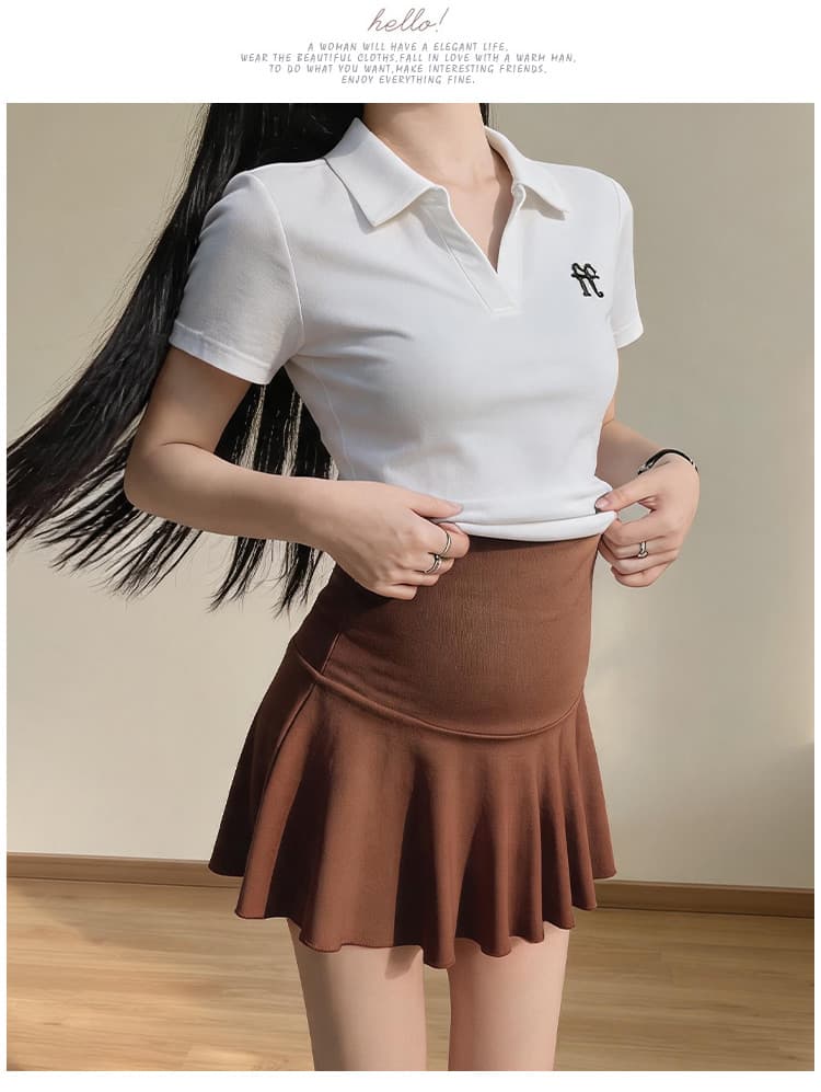 임산부 순면 복부 지지 치마 여름 드레스 얇은 스타일 한 마디 노출 방지 미니 스커트 여름 테니스 미니 스커트 임산부 반신 스커트 상세 이미지 9