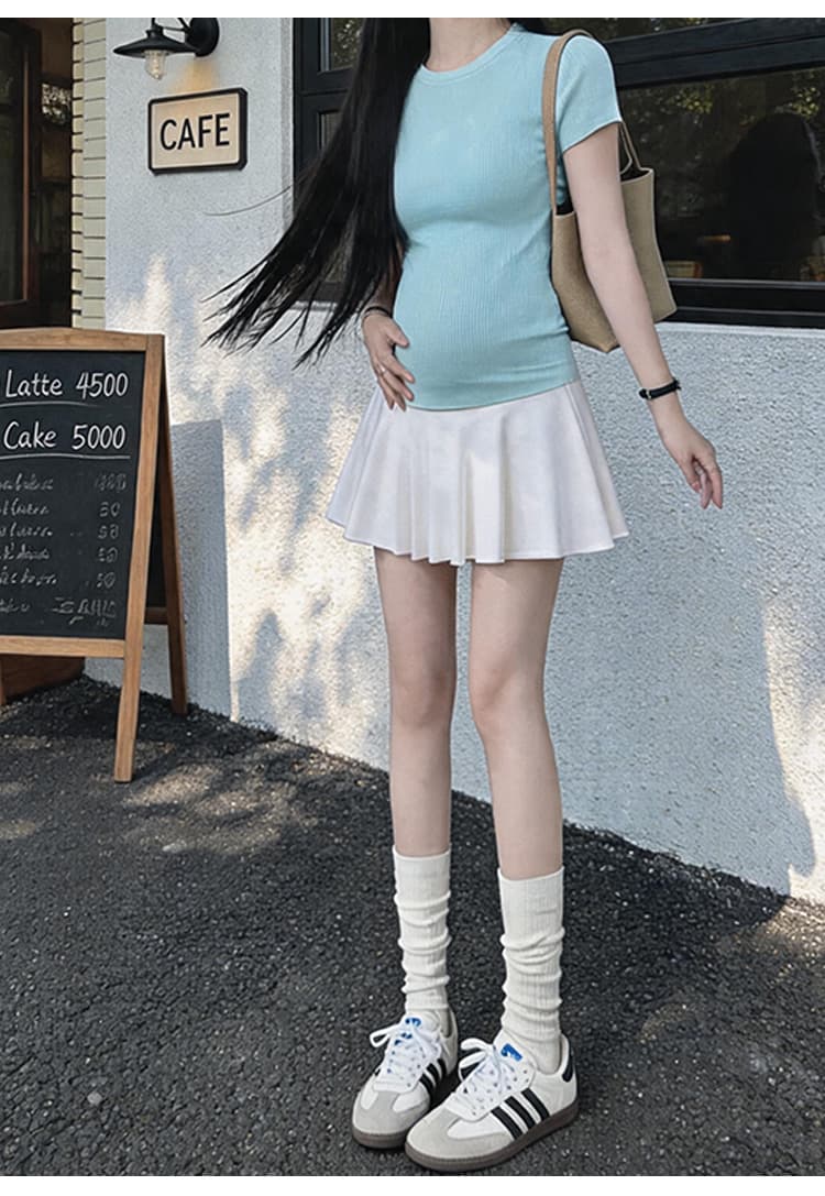 임산부 순면 복부 지지 치마 여름 드레스 얇은 스타일 한 마디 노출 방지 미니 스커트 여름 테니스 미니 스커트 임산부 반신 스커트 상세 이미지 13