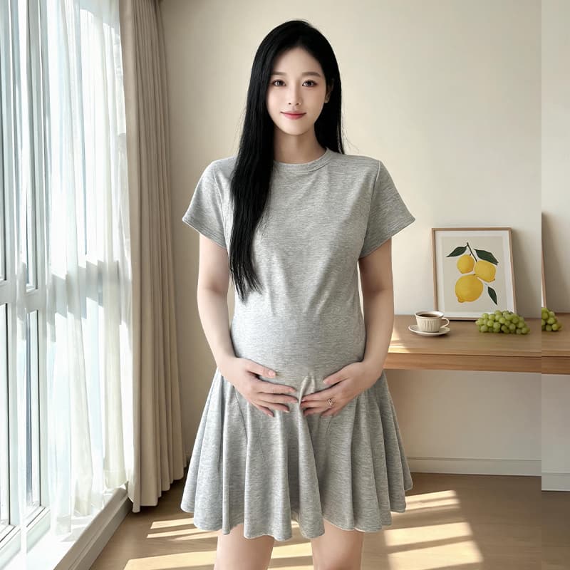 임산부 순면 여름 드레스 드레스 2026 새로운 패션 트렌디 엄마 미니 스커트 여름 고급 센스 한국 스타일 디스플레이 농땡이 부리다 치마 이미지 2