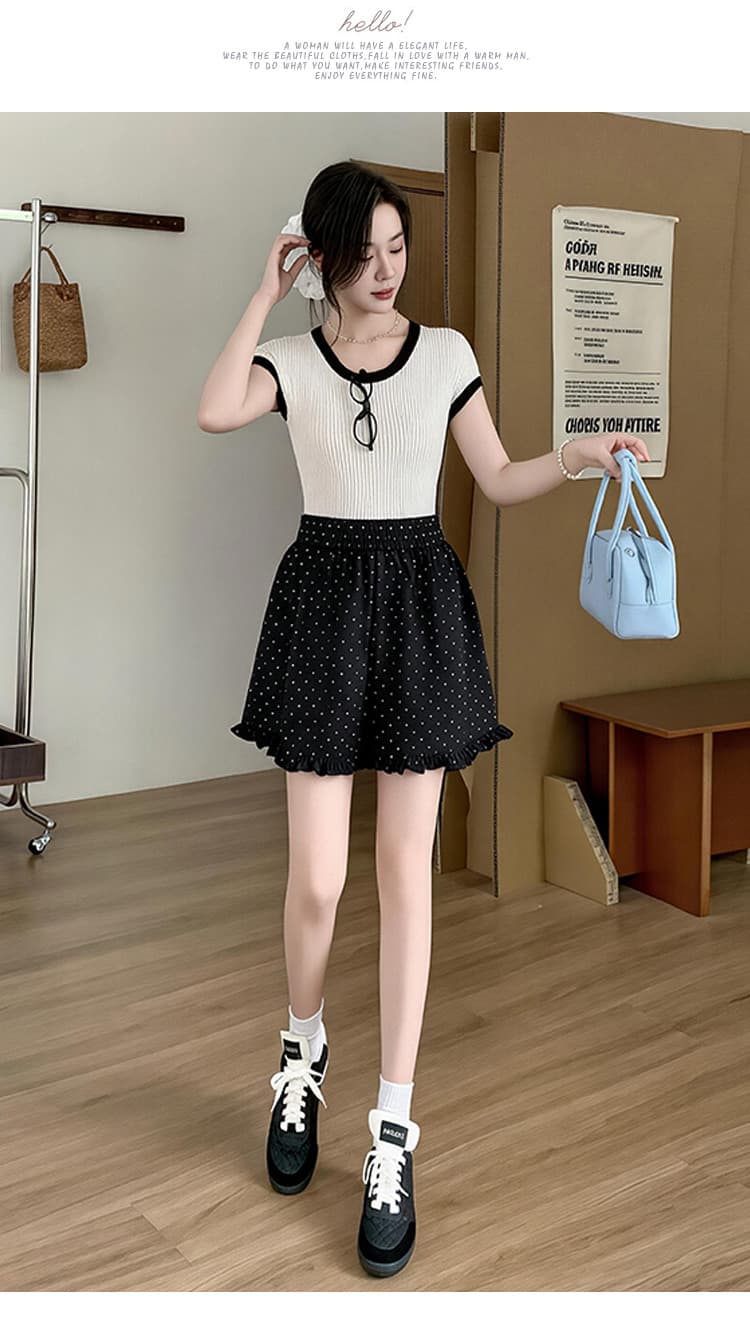 임산부 프릴 캐주얼 도트 무늬 반바지 2026 여름 새로운 스트레이트 와이드 레그 팬츠 외출용 꽃밭 바지 출산 후 웨어러블 상세 이미지 9