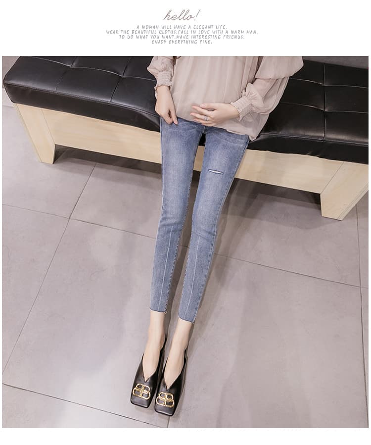 임산부 바지 봄 가을 외출용 임신 초기 만나는 작은 발 바지 가을 새로운 빅 사이즈 작은 키 청바지 가을 의상 상세 이미지 13