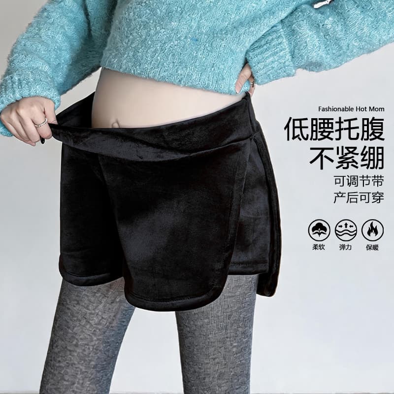 임산부 가을 겨울 반바지 벨벳 다용도 넓은 다리가 짧다. 바지 여성 가을 외출용 캐주얼 레깅스 한 마디 복부 지지 부츠 팬츠 이미지 3
