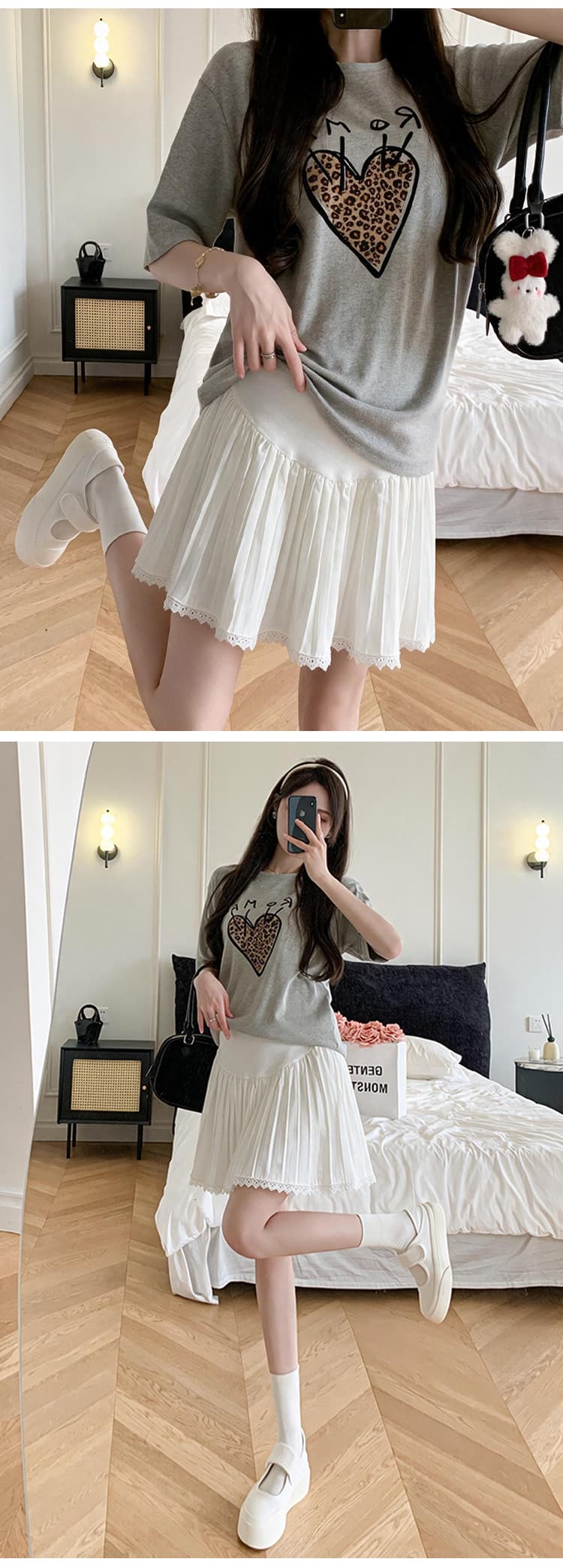 임산부 플리츠 미니 스커트 여름 쉬폰 하이웨이스트 복부 지지 치마 레이스 레이스 노출 방지 안전 바지 한 마디 미니 스커트 상세 이미지 9