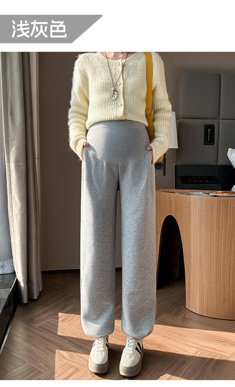 임산부 봄 가을 하이웨이스트 복부 지지 웨이 바지 가을 겨울 새로운 펌프 로프 넓은 다리 조거 둘 착용 캐주얼 임신 엄마 롱 바지 상세 이미지 13