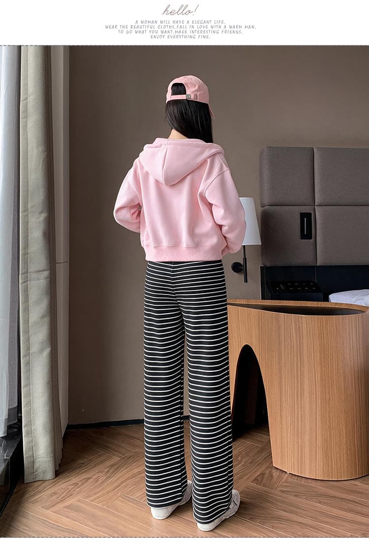 임신 초기 흑백 줄무늬 하나 바지 봄 가을 외출용 아름다운 루즈핏 스트레이트 펌프 로프 와이드 레그 팬츠 캐주얼 바지 상세 이미지 10