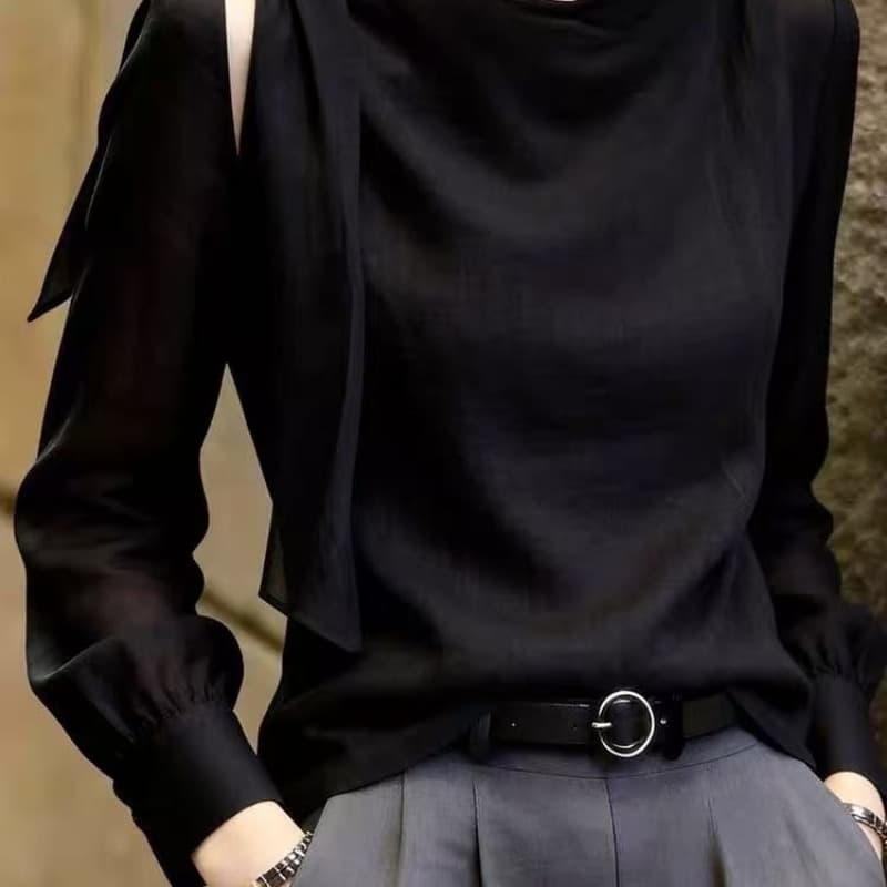 검정색 맨위 작은 대중 트렌드 이리저리 떠다니다 번쩍였다 조각 옷 연령 감소 여성 의류 2026 가을 새로운 표지 고기 출퇴근 패션 상세 이미지 3