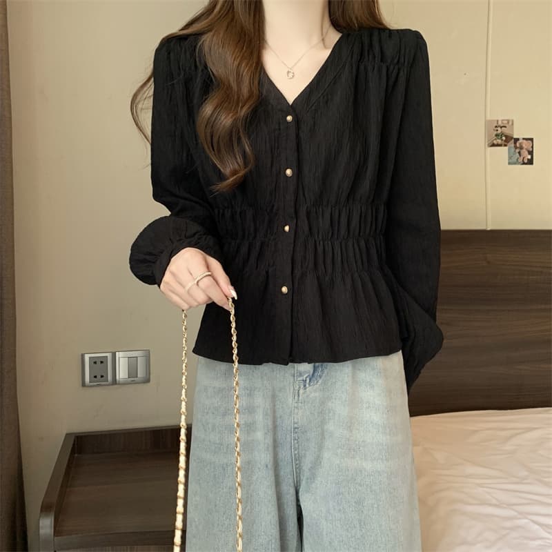 빅 사이즈 지방 mm 가을 새로운 프랑스식 작은 샤넬 스타일 거품 소매 작은 대중 셔츠 슬림해 보이는 표지 배 긍정적 인 어깨 의류 상세 이미지 28