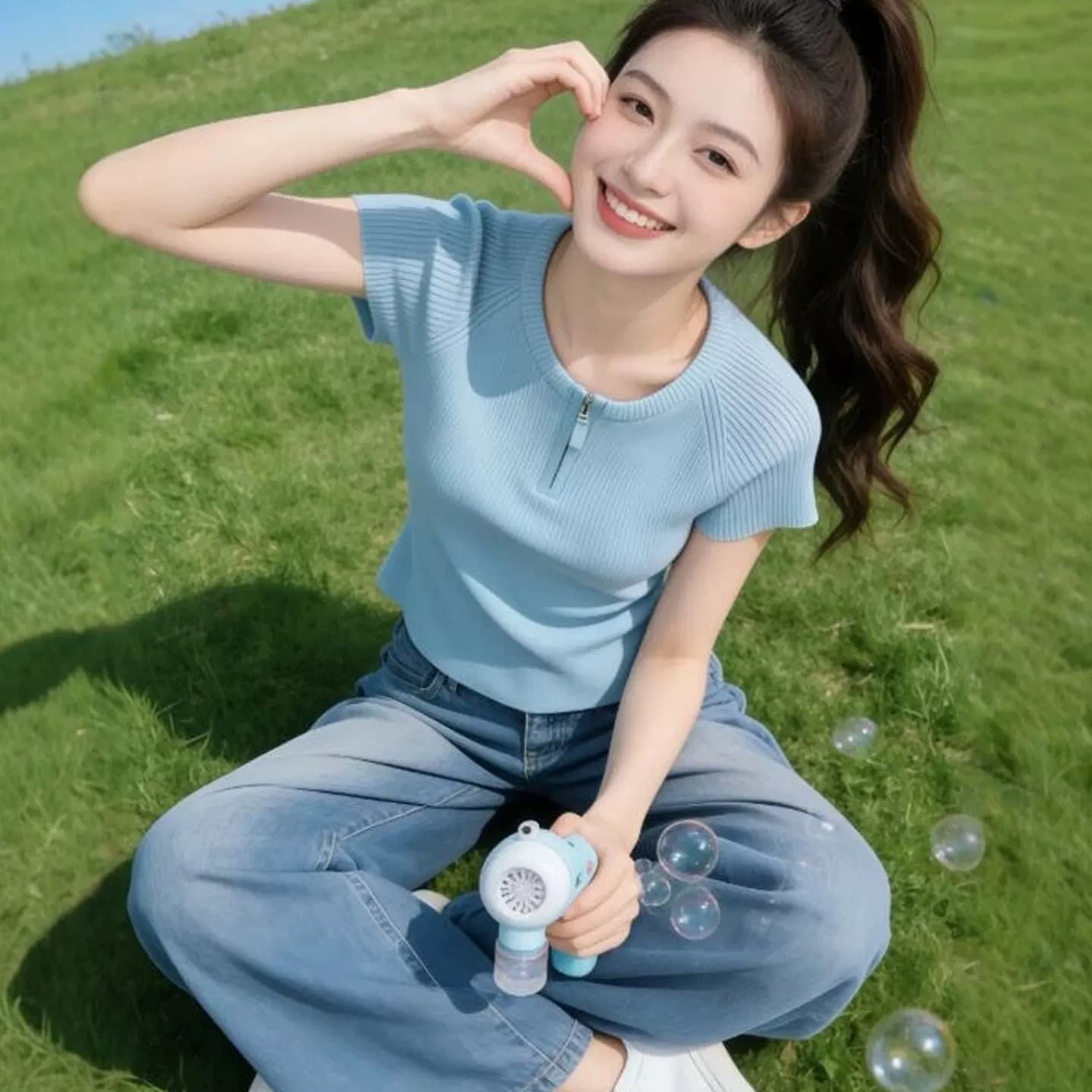 부드러운 부서 클래식 다용도 섹션 빛 럭셔리 익스트림 제인 바람 반팔 티셔츠 여성 파란색 지퍼 몸매 가꾸기 슬림해 보이는 맨위 이미지 5