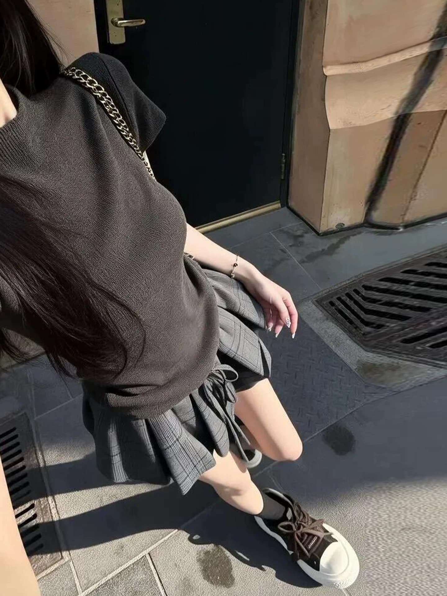 한 부서 그레이트 통해보기 가져 가라. 에이즈 환자 세트 2026 새로운 여름 회색 체크무늬 반신 미니 스커트 드레스 아이들 이미지 3