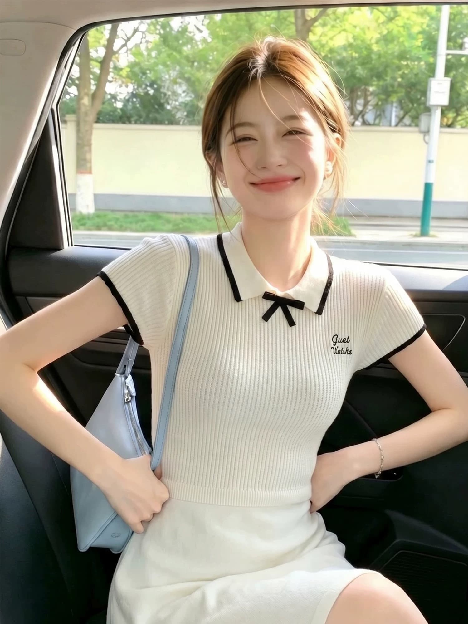 학원 스타일 POLO 칼라 니트 여성 드레스 여름 허리 수축 슬림해 보이는 한 마디 타이트 스커트 프랑스식 아름다운 작은 치마 상세 이미지 1
