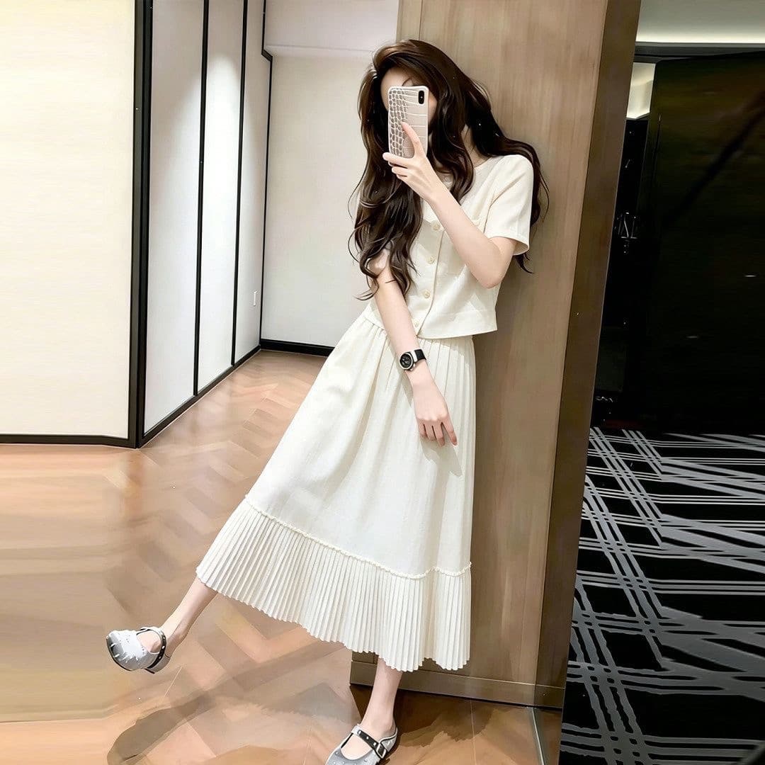 프랑스식 화이트 셔츠 맨위 반신 스커트 두 조각 여성 세트 여름 새로운 자이언트 잘 생긴 작은 샤넬 스타일 착용 가져 가라. 전체 집합 상세 이미지 1