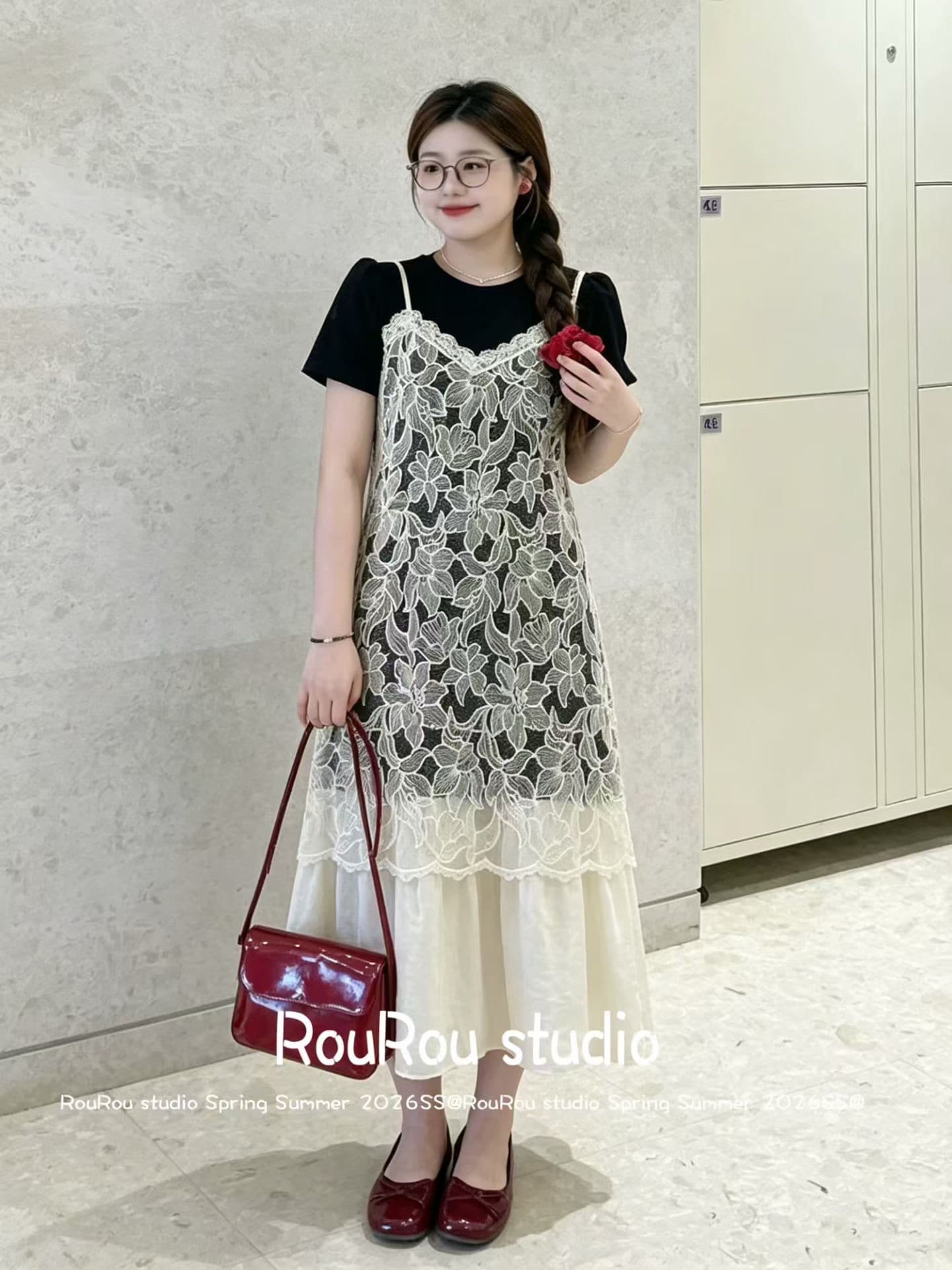 프랑스식 무거운 작업 레이스 자카드 패치워크 치마 아이들 여름 빅 사이즈 통통한 여동생 디자인 센스 품격 슬림해 보이는 드레스 이미지 3