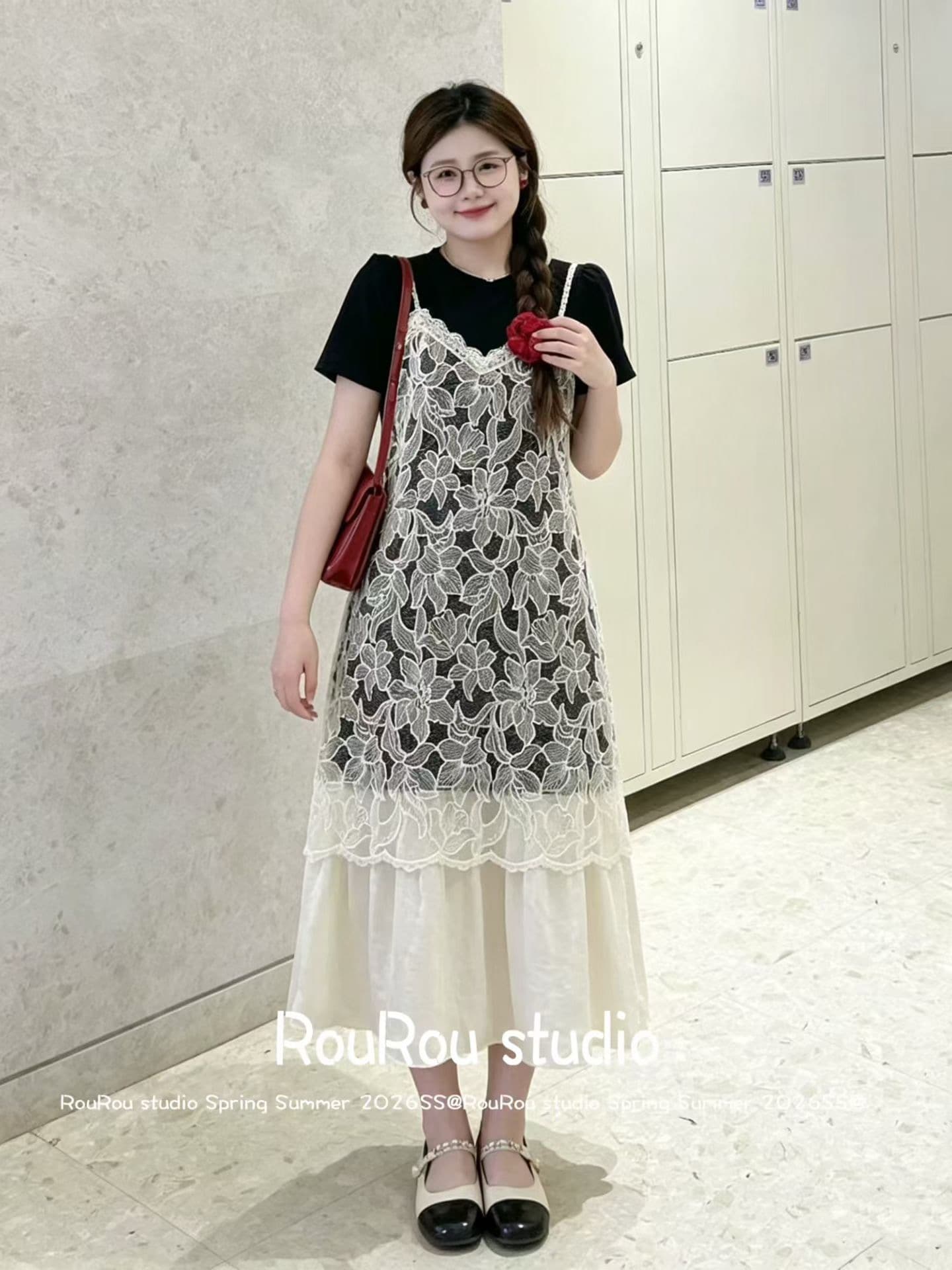 프랑스식 무거운 작업 레이스 자카드 패치워크 치마 아이들 여름 빅 사이즈 통통한 여동생 디자인 센스 품격 슬림해 보이는 드레스 상세 이미지 3