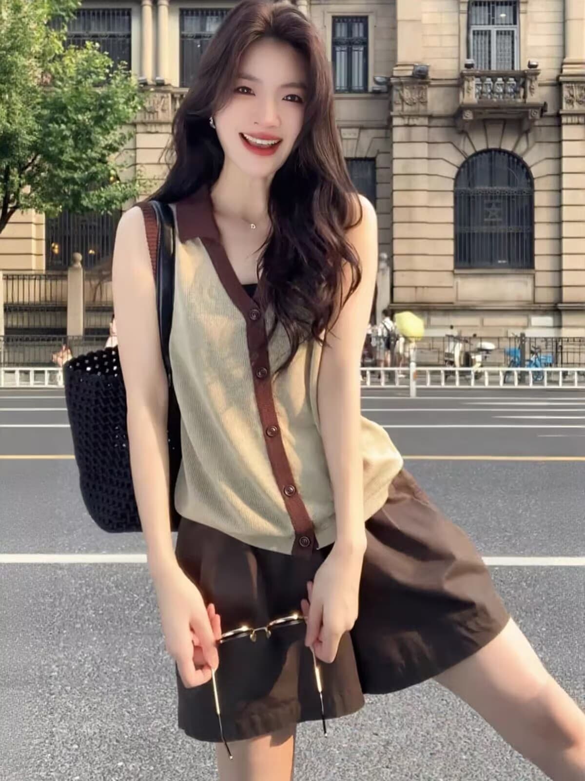 슈퍼 잘 생긴 긍정적 인 어깨 라운드 넥 반팔 티셔츠 여성 여름 새로운 패션 외국 가스 루즈핏 슬림해 보이는 다용도 바지 세트 상세 이미지 11