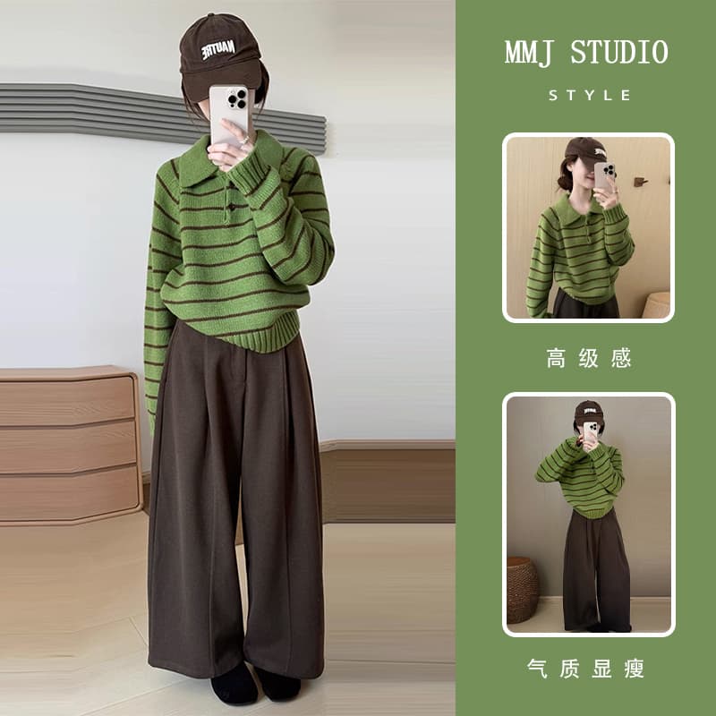 겨울 ootd 아메리칸 레트로 착용 코디 전체 집합 자이언트 잘 생긴 ~ 중 슈퍼 화재 한 부서 스웨터 투피스 세트 바지 여성