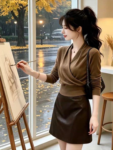 빛 요리 한 바람 십자가 V넥 긴팔 니트 스웨터 2026 가을 겨울 새로운 프랑스식 품격 고급 센스 세련된 맨위 여성 이미지 4