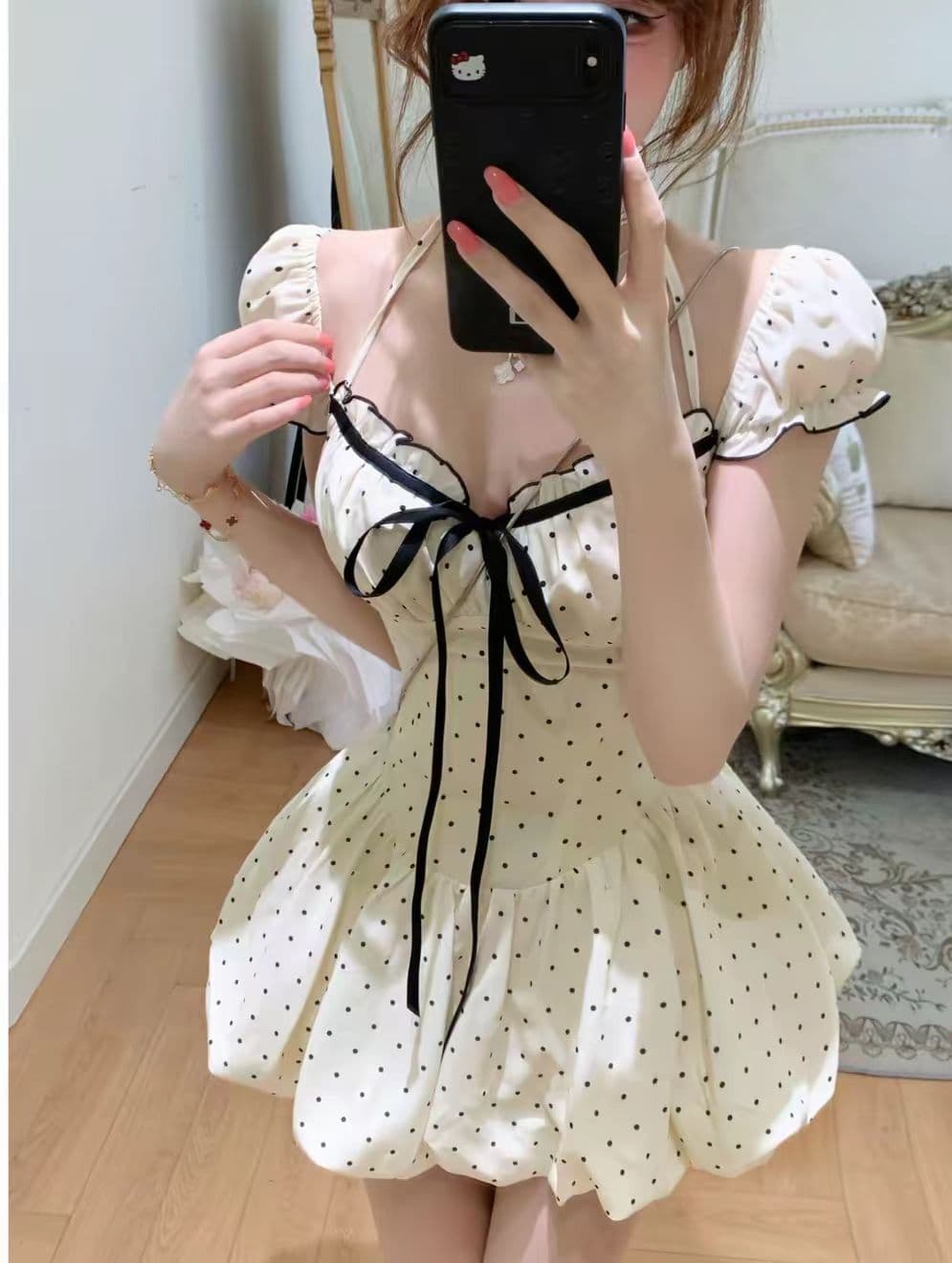 루이 茜 웨이 Sher S 우우 우우 밀크 티 봄 여름 달콤함 천 금빛 바람 중국 스타일 의류 드레스 r66610h 상세 이미지 1