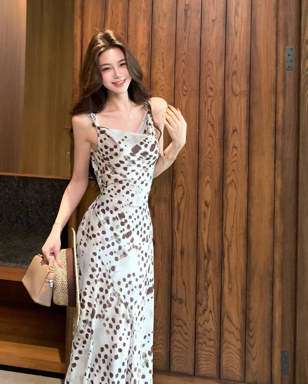 맑은 창 와일드 그림자 디자인 센스 품격 슬립 흔들다 칼라 드레스 하이웨이스트 타이트 스커트 인어 꼬리 스커트 여성 이미지 2