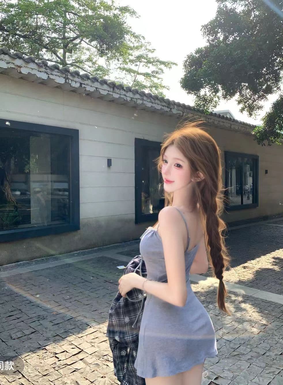 루이 茜 웨이 Sher S 느긋한 휴일 여름 ins 바람 느긋한 슬립 드레스 셔츠 상세 이미지 3