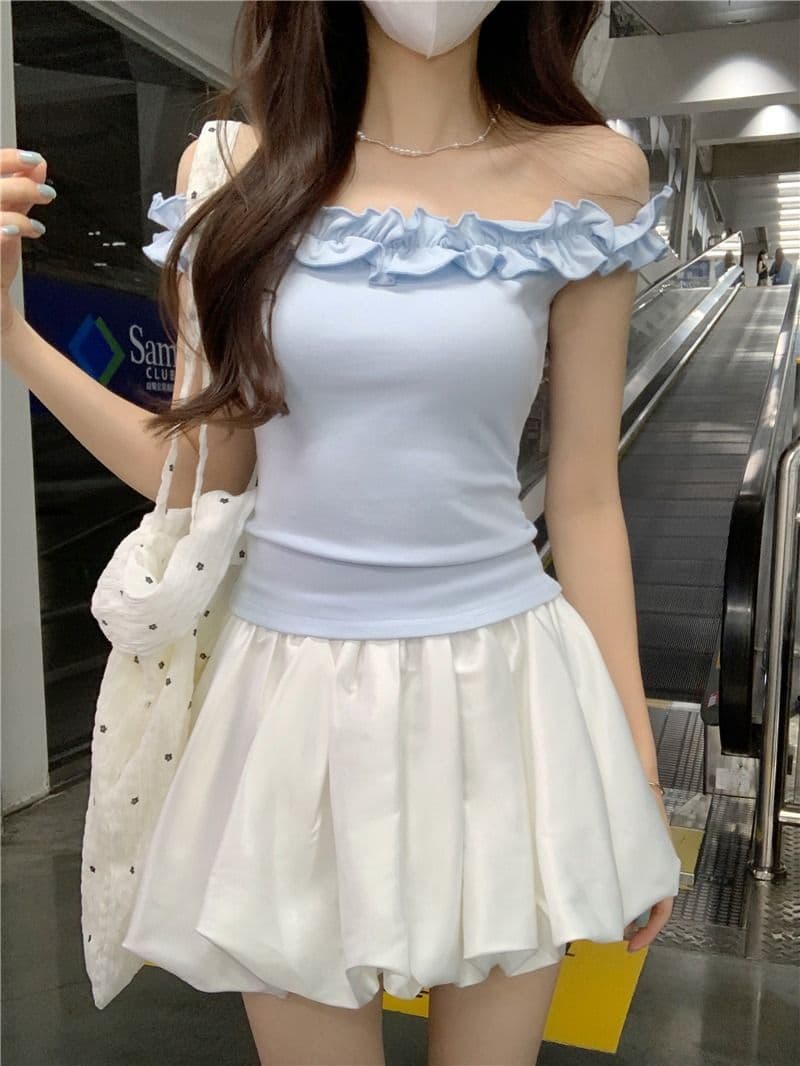 있음 선적 원본 사람들 면 순수한 욕망 바람 오프숄더 프릴 섹시함 티셔츠 여름 몸매 가꾸기 연령 감소 쇼트 스타일 맨위 상세 이미지 2