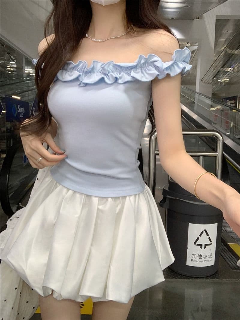 있음 선적 원본 사람들 면 순수한 욕망 바람 오프숄더 프릴 섹시함 티셔츠 여름 몸매 가꾸기 연령 감소 쇼트 스타일 맨위 상세 이미지 5