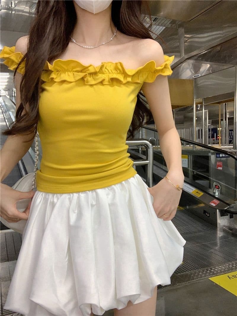 있음 선적 원본 사람들 면 순수한 욕망 바람 오프숄더 프릴 섹시함 티셔츠 여름 몸매 가꾸기 연령 감소 쇼트 스타일 맨위 상세 이미지 6