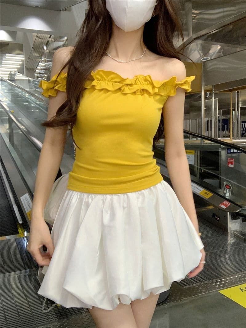 있음 선적 원본 사람들 면 순수한 욕망 바람 오프숄더 프릴 섹시함 티셔츠 여름 몸매 가꾸기 연령 감소 쇼트 스타일 맨위 상세 이미지 8