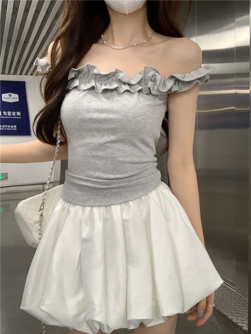 있음 선적 원본 사람들 면 순수한 욕망 바람 오프숄더 프릴 섹시함 티셔츠 여름 몸매 가꾸기 연령 감소 쇼트 스타일 맨위 상세 이미지 12