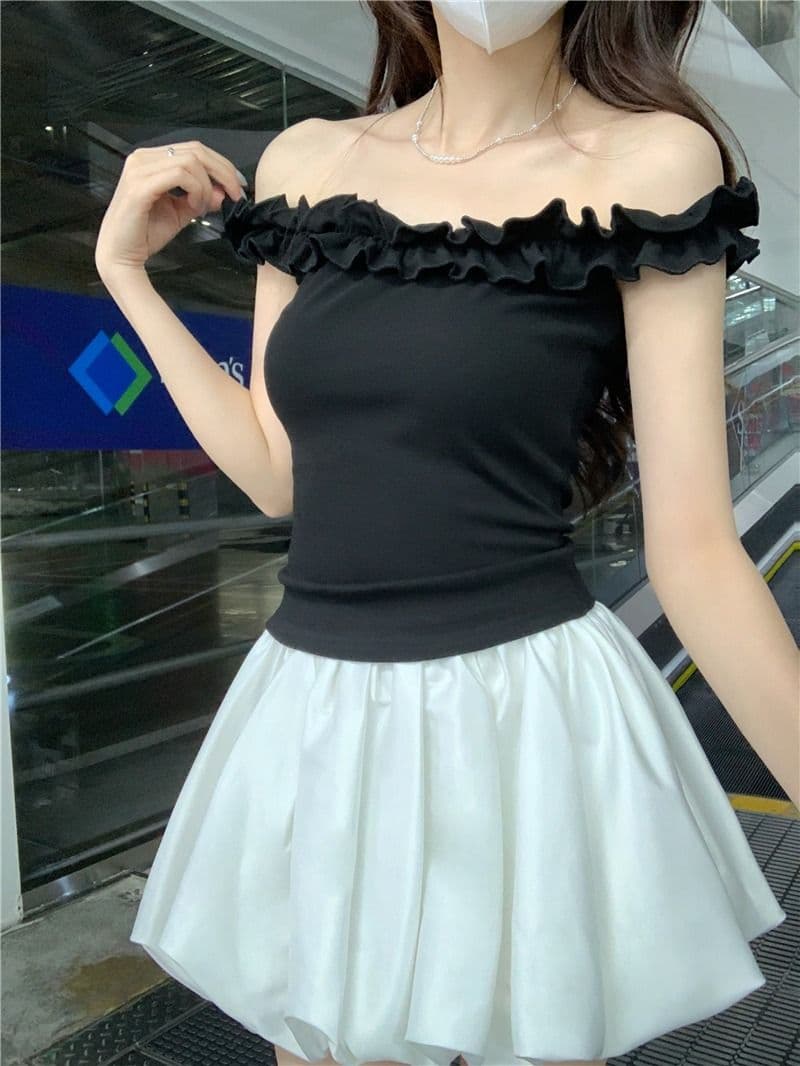 있음 선적 원본 사람들 면 순수한 욕망 바람 오프숄더 프릴 섹시함 티셔츠 여름 몸매 가꾸기 연령 감소 쇼트 스타일 맨위 상세 이미지 15