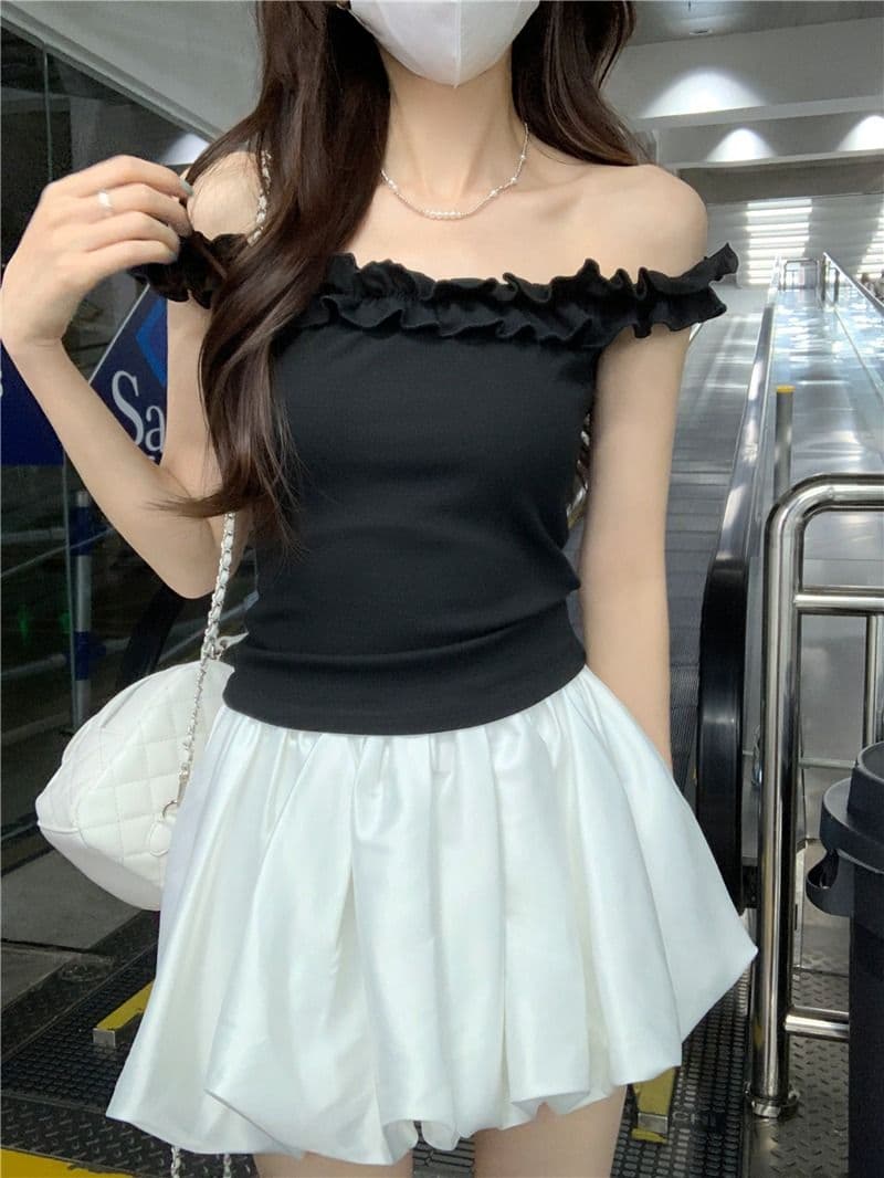 있음 선적 원본 사람들 면 순수한 욕망 바람 오프숄더 프릴 섹시함 티셔츠 여름 몸매 가꾸기 연령 감소 쇼트 스타일 맨위 상세 이미지 17