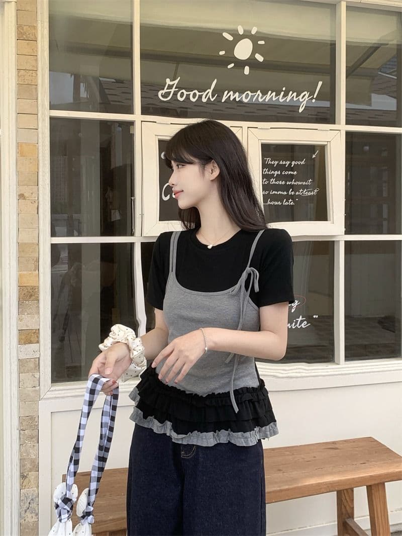 있음 선적 사람들 면 페이크 레이어드 슬립 반팔 티셔츠 여성 여름 지방 mm 슬림해 보이는 동정 달콤한 매운맛 맨위 상세 이미지 24