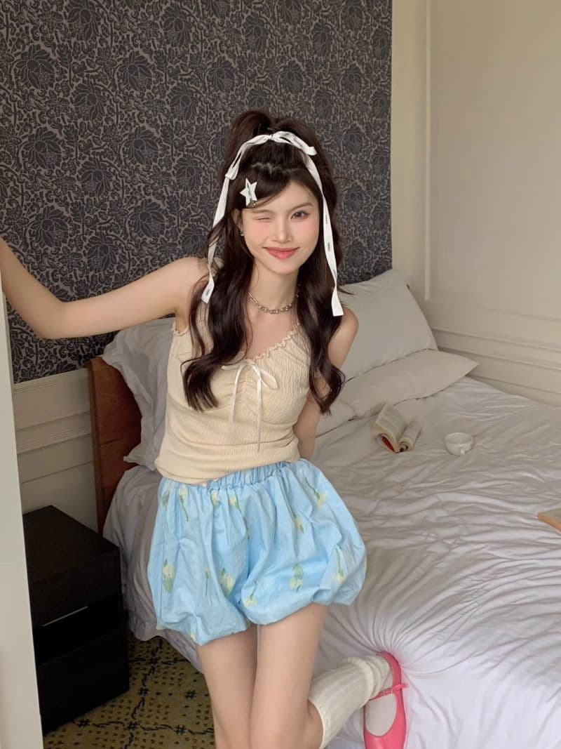 경관 그림 달콤한 스타일 패치워크 프릴 조끼 여성 봄 여름 연령 감소 몸매 가꾸기 인사이드 가져 가라. 쇼트 스타일 슬립 맨위 상세 이미지 4